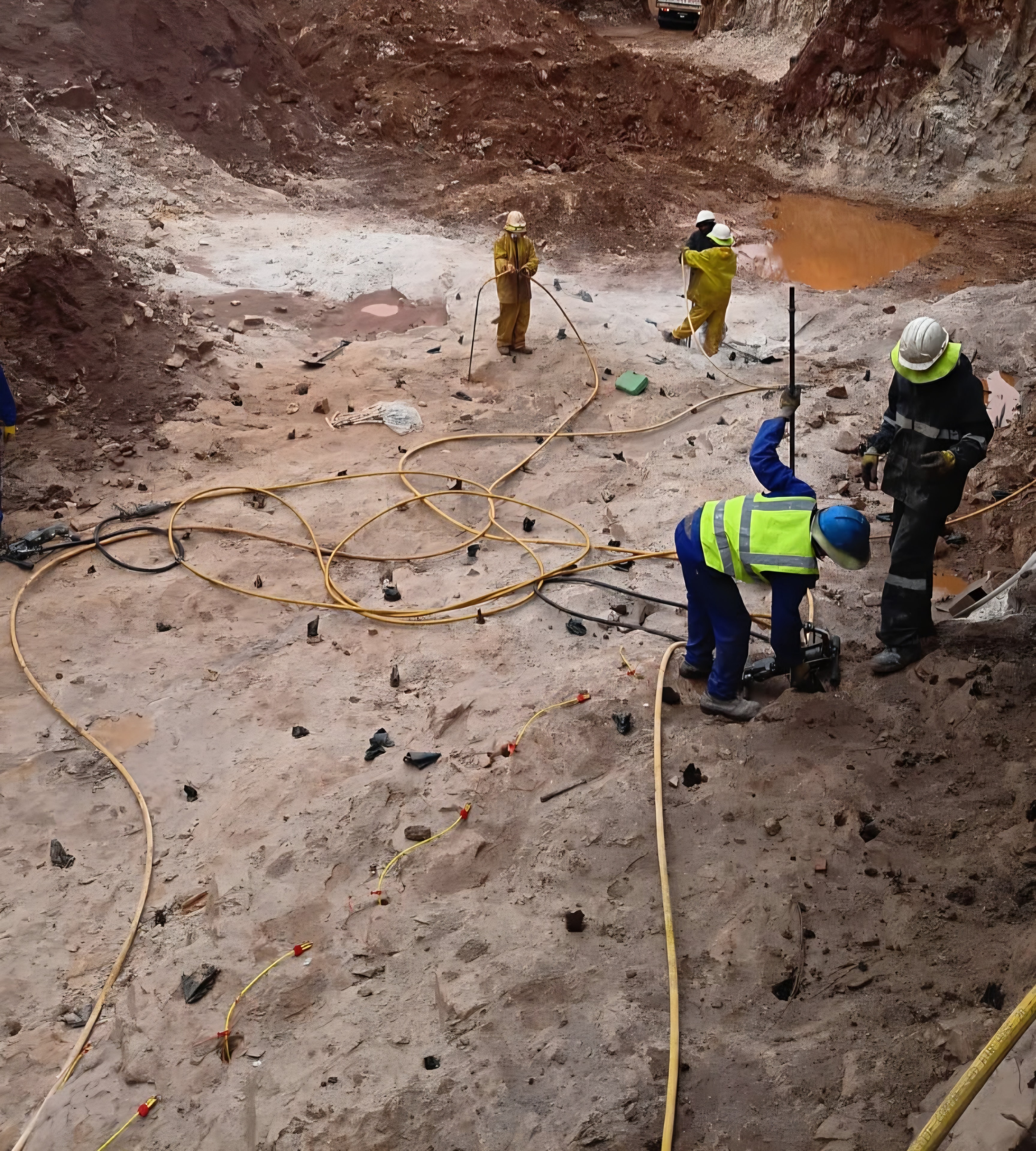 Drilling crew working on excavation site